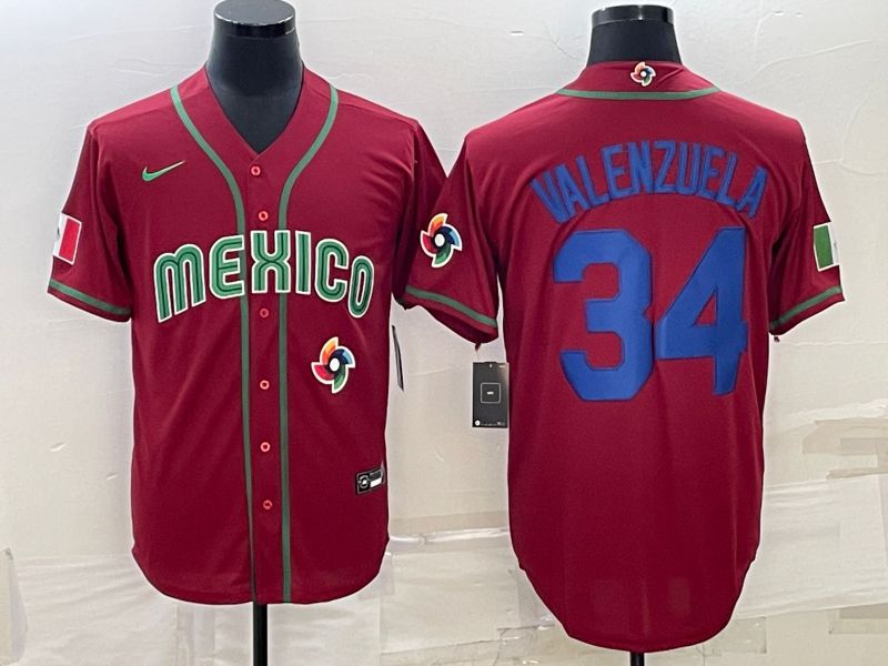 Men 2023 World Cub Mexico #34 Valenzuela Red Nike MLB Jersey19